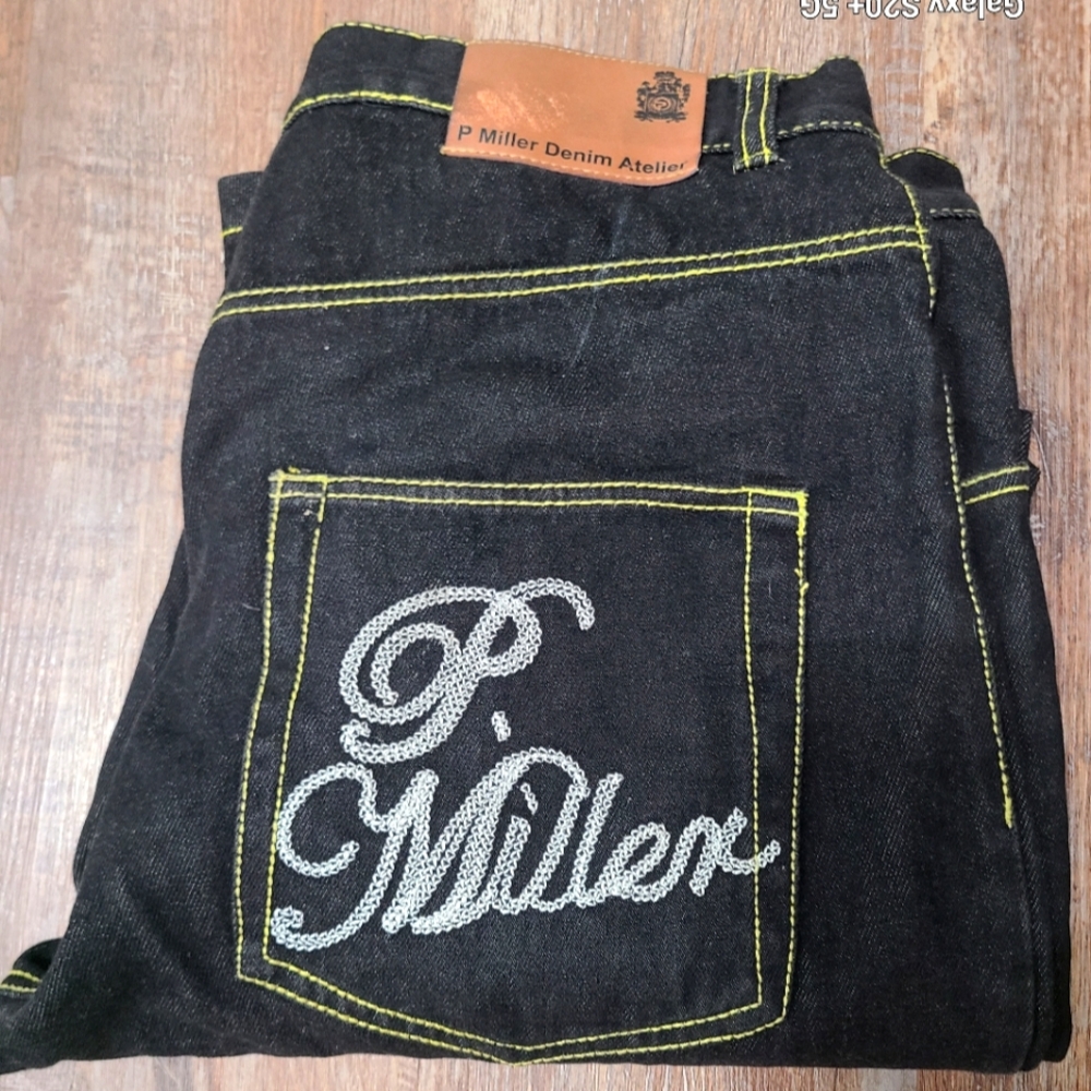 Vintage P Miller Atelier Mens Denim Black Y2K Jeans Embroidered/Eagle Size 34